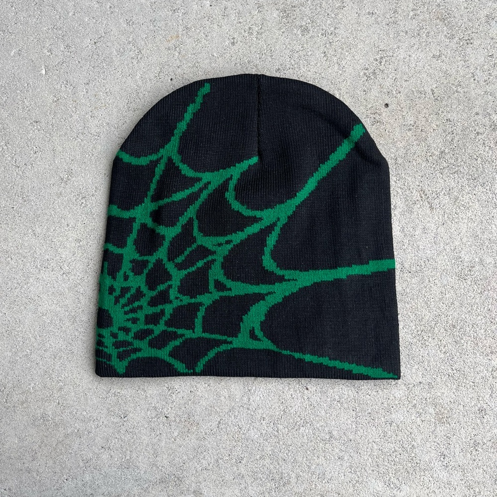 Green Spider Web Design Beanie